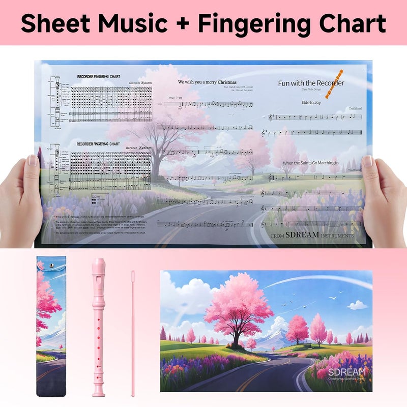 SDREAM Soprano Recorder Instrument For Kids - German Fingering 8 Hole Beginner Music Recorder Flute With Cleaning Rod, Leather Packaging & Fingering Chart - Image 4